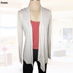 Beige The LIMITED Cardigan with Button Shoulder Detail - Asymmetrical Hem